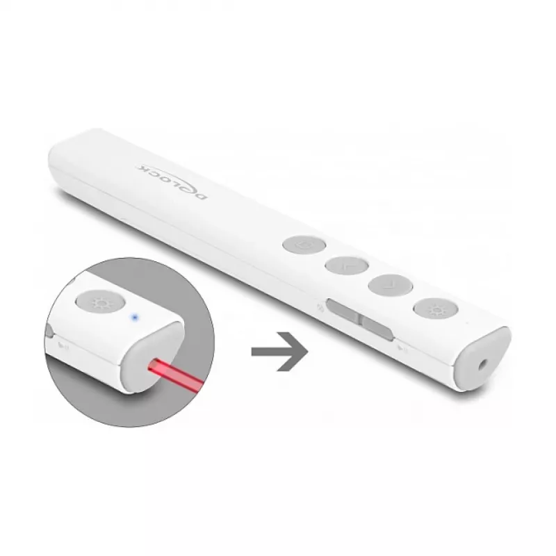 DeLOCK USB laserový prezentér biely bezdrôtový USB RF Nano prijímač