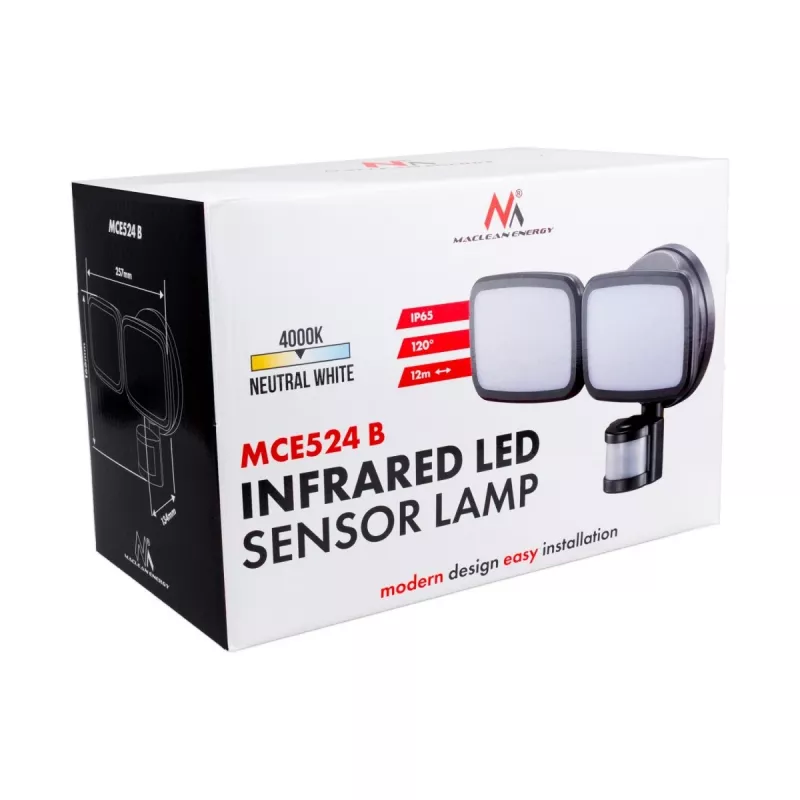 LED nástenné svietidlo MACLEAN MCE524 s PIR detektorom pohybu, model MCE524 B