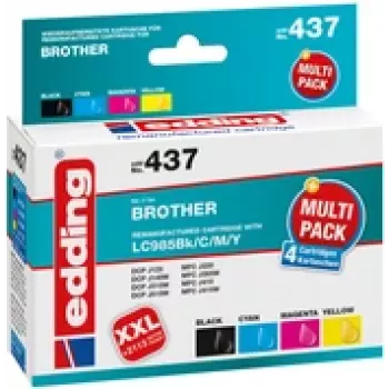 edding atramentové kazety EDD-437 čierna, azúrová, purpurová, žltá kompatibilné s brother LC-985BK/C/M/