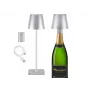 Beper P201UTP117 nabíjateľná stolná LED lampa, 1,5 W, dotykový vypínač, stmievateľná, adaptér na fľašu 33 mm, odolná voči vode, strieborná