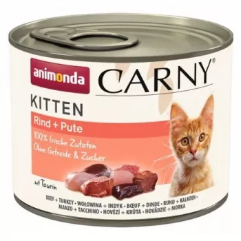 Mokré krmivo pre mačky animonda Carny Kitten hovädzie s moriakom 200 g – kompletné krmivo pre mačiatka, 80 % vlhkosť, 10,5 % bielkoviny