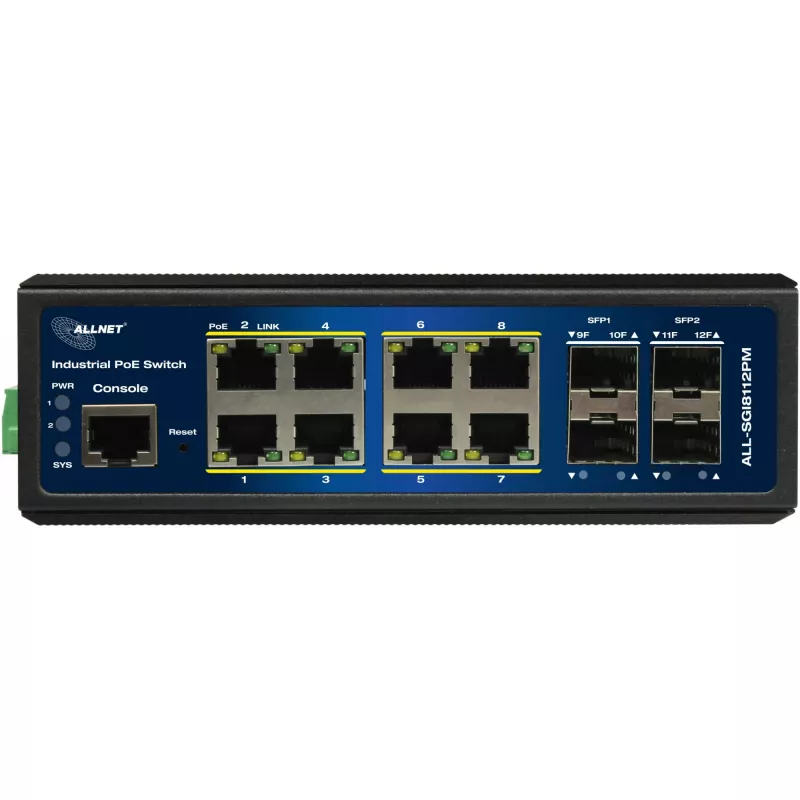 ALLNET priemyselný PoE switch ALL-SGI8112PMJ 8+4 porty