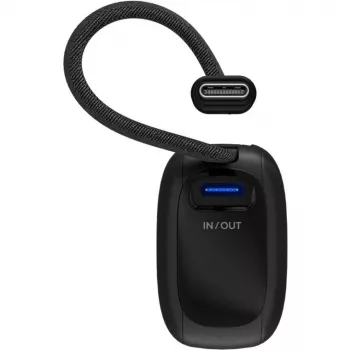 Powerbank 5 000 mAh, integrovaný USB-C kábel 13 cm, 20 W (čierna, 5 Ah, 1x USB-A, 1x USB-C, PD, QC)
