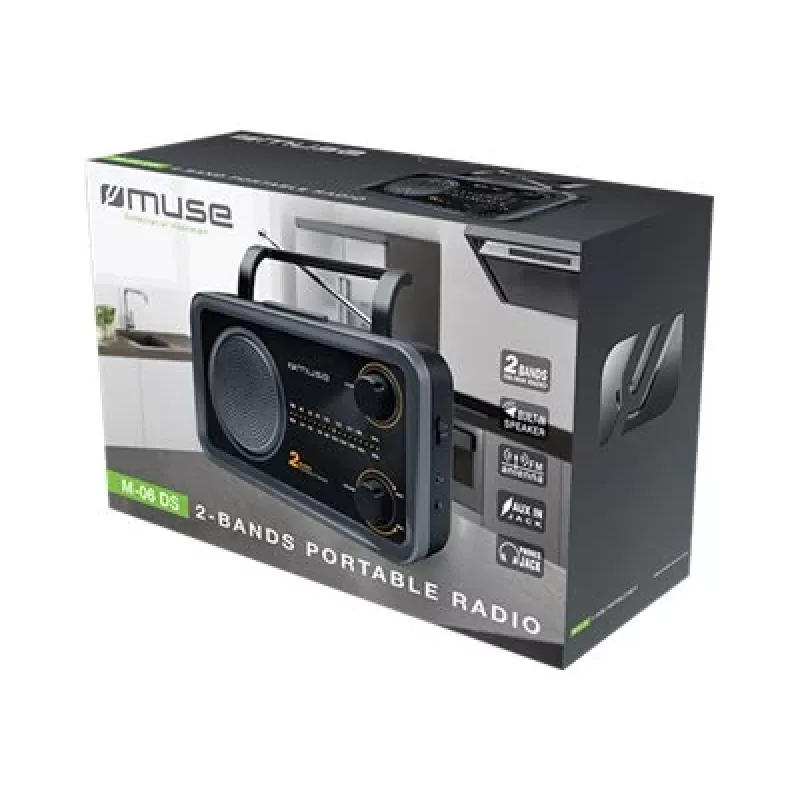 Muse | 2-pásmové prenosné rádio | M-06DS | AUX vstup | sivá