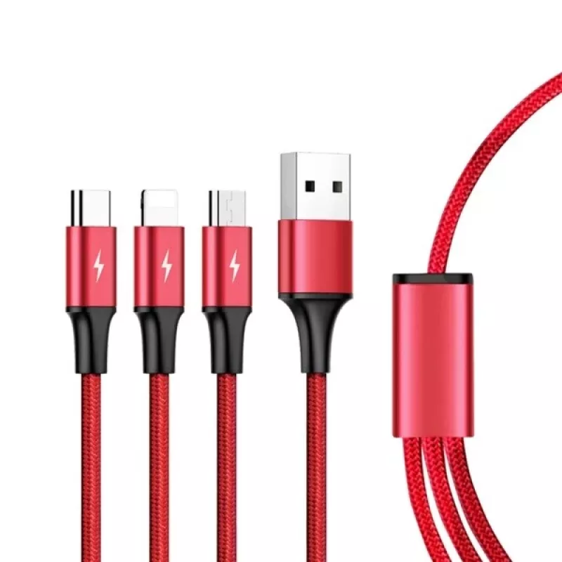 UNITEK C4049RD USB kábel 1,2 m USB A USB C/Micro-USB B/Lightning červený