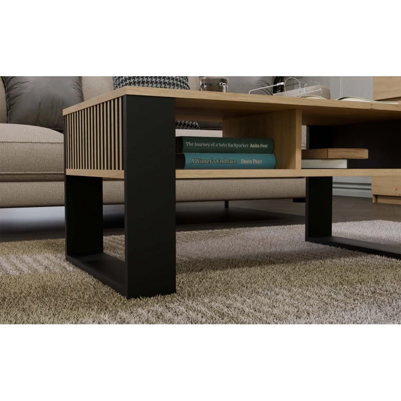 top e shop STOLIK KAWOWY ŁAWA MODERN 2P štíhly Dub Artisan čierne lamely