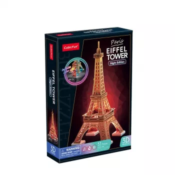 3D puzzle Cubicfun Eiffelova veža nočná edícia LED od cubicfun model 306-L534H – osvetlené architektonické 3D puzzle