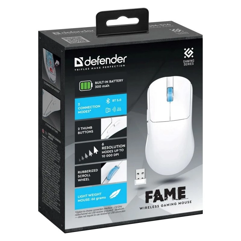 BEZDRÔTOVÁ myš DEFENDER FAME GM-516 RF+BT 10000DPI 6P biela
