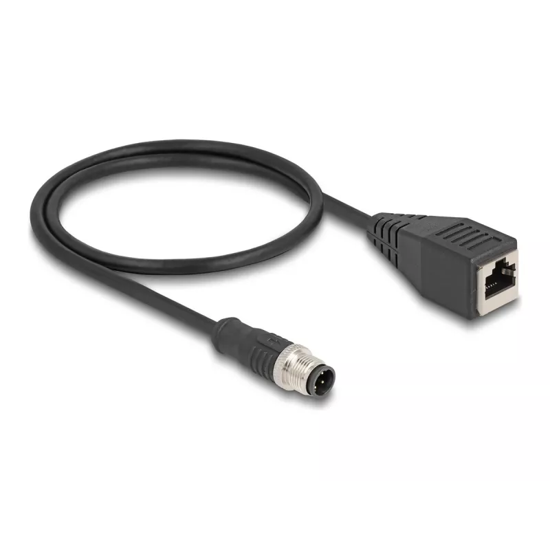 DeLOCK adaptérový kábel M12 D-kódovaný 4-pólový konektor samec na RJ45 konektor samica 50 cm
