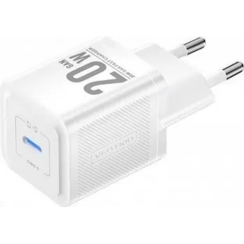 Vention mobilná nabíjačka FEPW0-EU – 20W USB-C interiérová AC nabíjačka pre smartphone, tablet, smartwatch, slúchadlá, biela