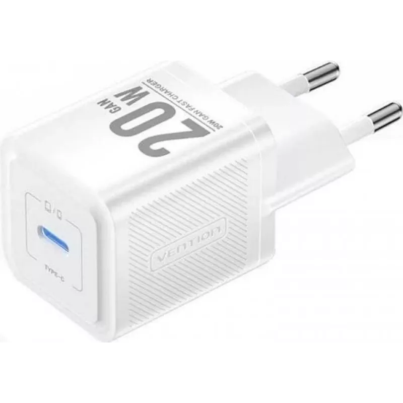 Vention mobilná nabíjačka FEPW0-EU – 20W USB-C interiérová AC nabíjačka pre smartphone, tablet, smartwatch, slúchadlá, biela