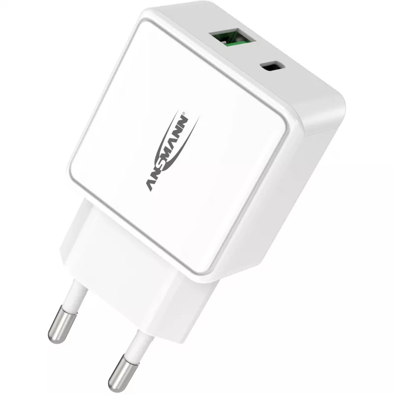 ANSMANN HC218PD - napájací zdroj - 18 W - 3000 mA - PD, QC 3.0 - 2 výstupné porty (USB, USB-C) - biely (1001-0111)