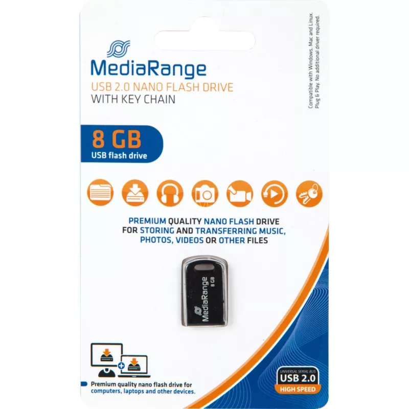 MediaRange Nano - USB flash disk - 8 GB - USB2.0 - čierny (MR920)
