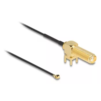 DeLOCK anténový kábel SMA 90° PCB konektor samica koaxiálny kábel 0,15 m I-PEX MHF1 čierny zlatý