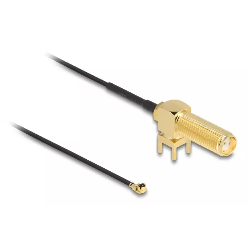 DeLOCK anténový kábel SMA 90° PCB konektor samica koaxiálny kábel 0,15 m I-PEX MHF1 čierny zlatý