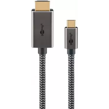 Goobay USB-C na HDMI pletený kábel 4K pri 60 Hz 3 m čierny strieborný - konektor samec> (75701)
