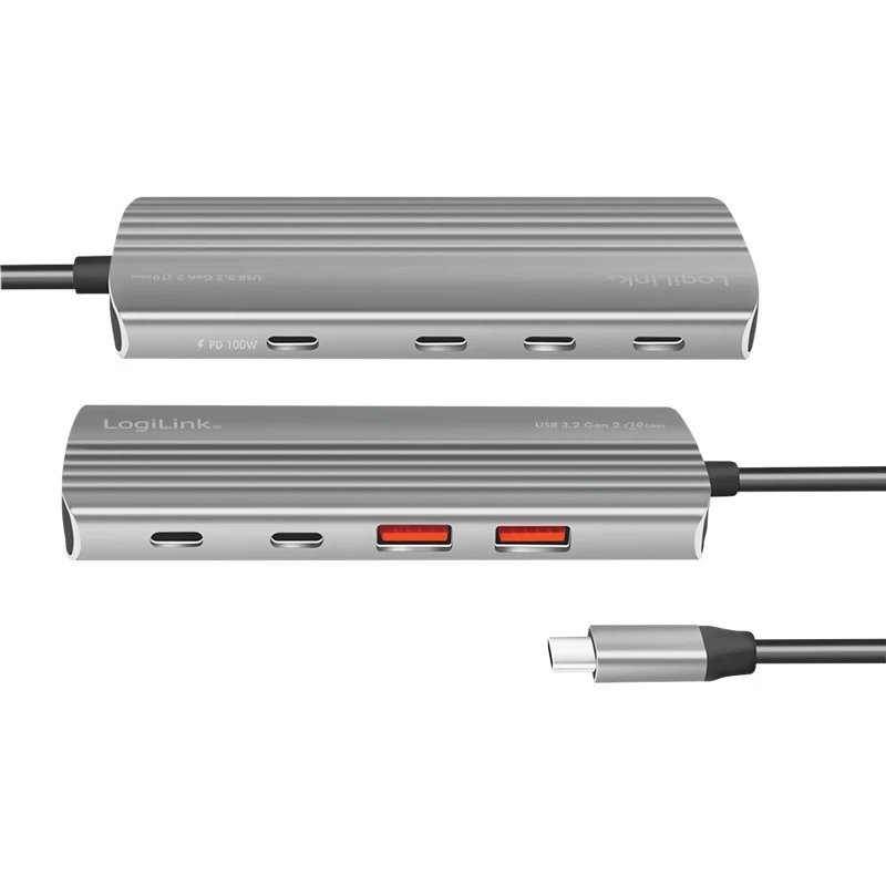 LogiLink USB 3.2 Gen2 hub 7+1-port 2x USB-A 5x USB-C PD 100W hliník