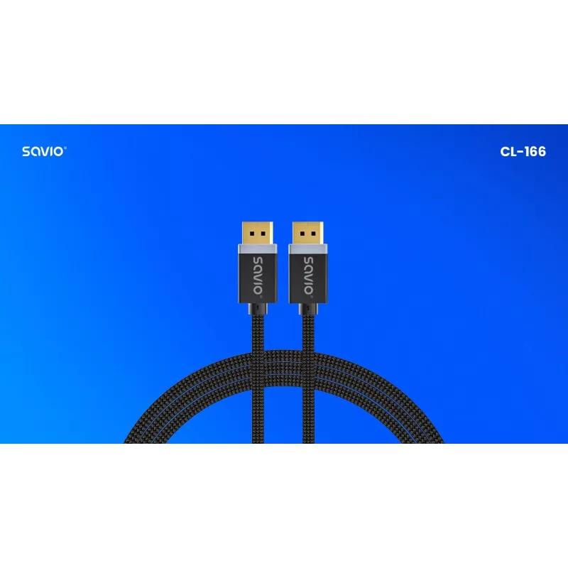 DisplayPort kábel SAVIO CL-166 2 m čierny – DisplayPort 1.4, konektor samec-samec, pozlátené kontakty