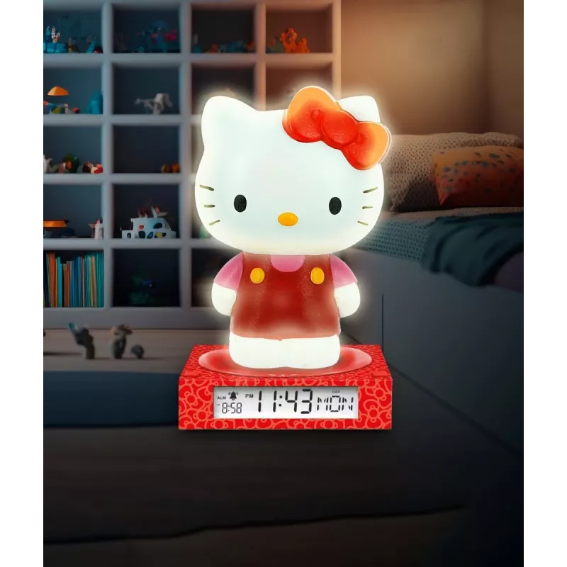 3D nočná lampa Kids Euroswan HK50198 s dizajnom Hello Kitty a integrovaným budíkom