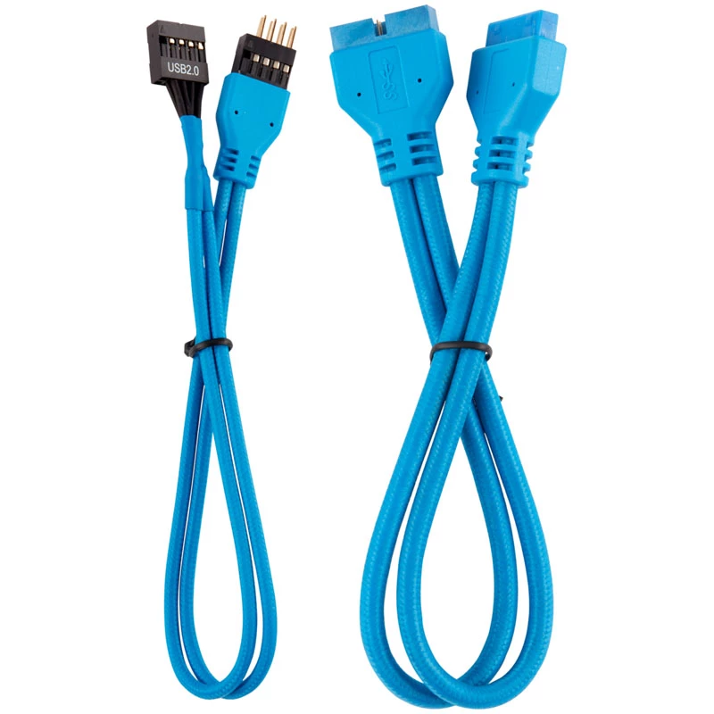 Súprava predlžovacích káblov predného panela Corsair Premium Sleeved, modrá