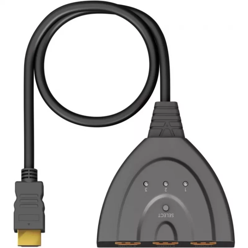 HDMI prepínač 3 to 1 (4K @ 60Hz), HDMI switch (čierna, 55cm kábel)