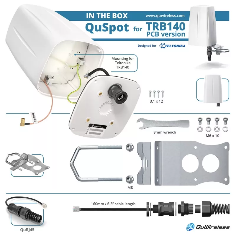 QuWireless QuSpot A140S-A všesmerová anténa LTE pre Teltonika TRB140, PoE/LAN, 4 dBi, IP67, biela