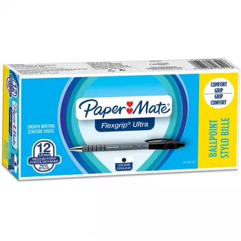 Paper Mate Flexgrip Ultra - klip - zasúvacia guľôčková ceruzka s klipom - čierna - 12 ks - stredná