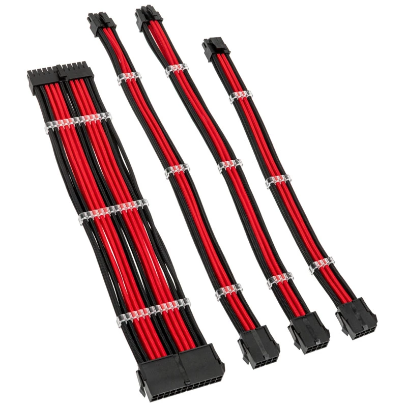 Kolink Core Standard Braided sada predlžovacích káblov – hlbokočierna / racing-červená, 24-pin + 8-pin + 6+2-pin + SATA