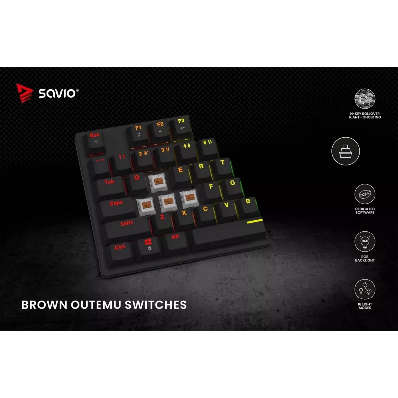 Savio mechanická klávesnica RGB Tempest X2 Outemu Brown