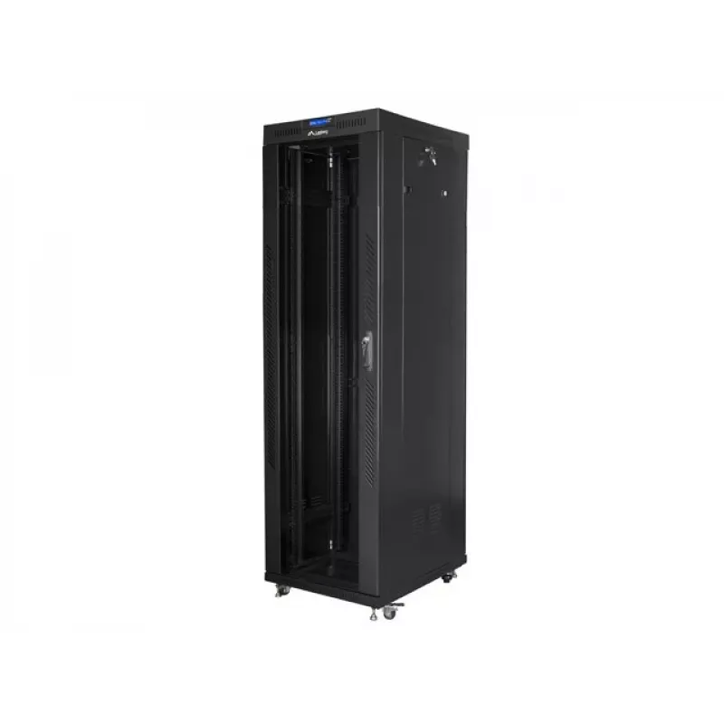 Lanberg FF01-6842-12BL 19-palcová voľne stojaca serverová skriňa 42U, 600x800 mm, sklenené dvere, LCD, IP20, na zloženie, čierna
