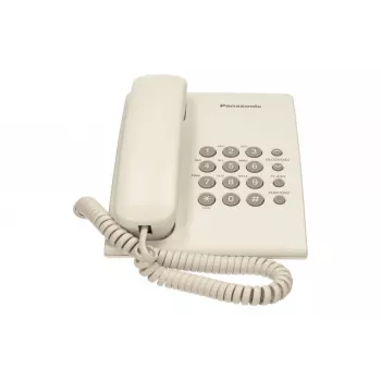 Analógový telefón Panasonic KX-TS500PDW — 16 tlačidiel, biela, stolová/nástenná montáž, 100 záznamov v telefónnom zozname