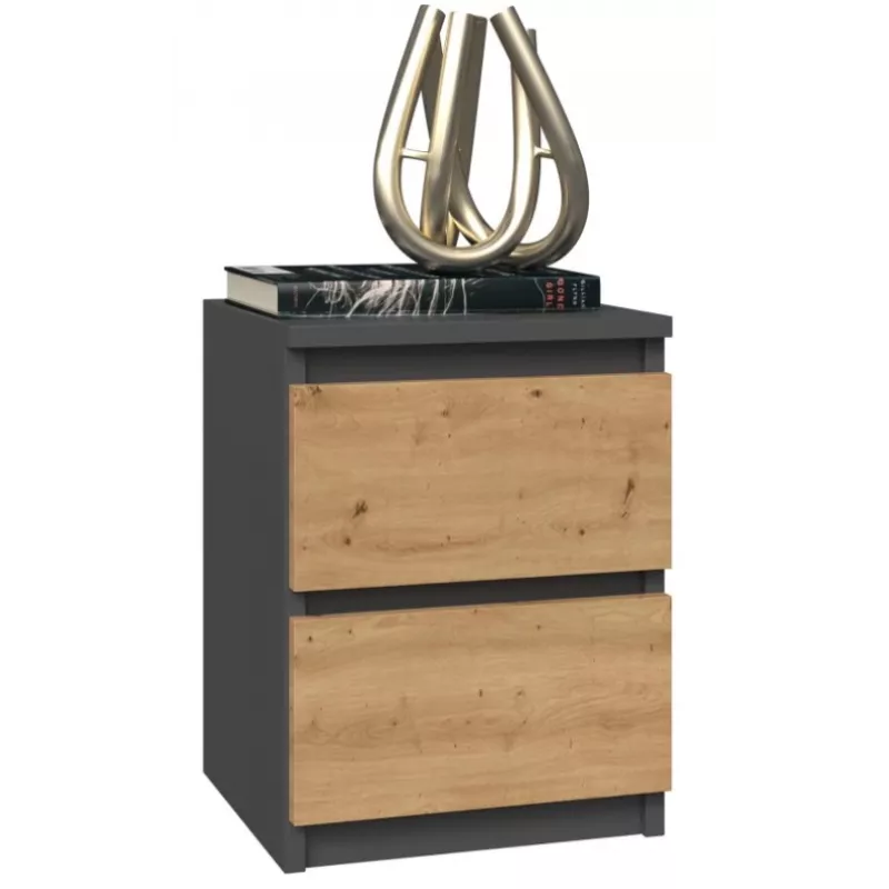 Nočný stolík Topeshop M2 ANTRACYT/ARTISAN 2 zásuvky antracit dub drevo