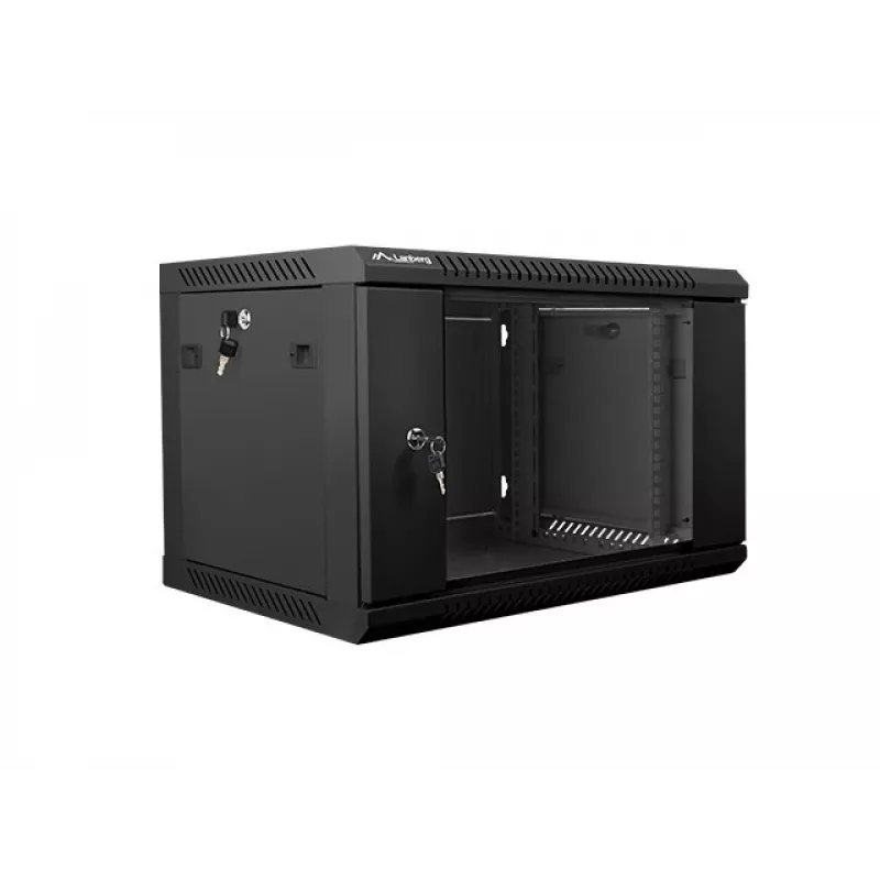 Lanberg WF01-6406-10B 19-palcová nástenná rackovská skriňa, 6U, 600x450x368 mm, sklenené dvere, 60 kg, čierna