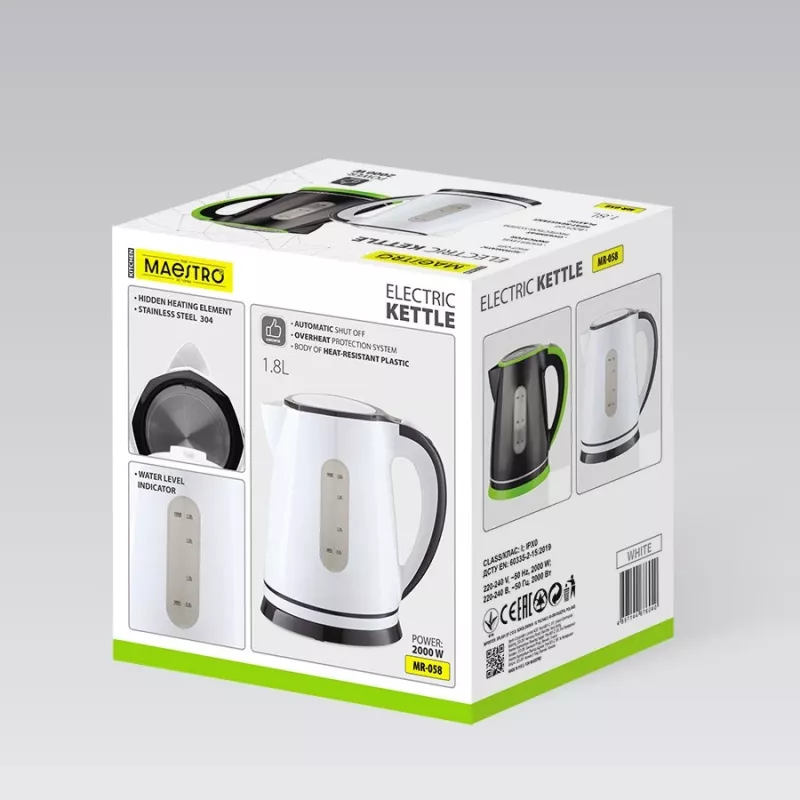 Elektrická rýchlovarná kanvica Maestro MR-058-WHITE 1,8 L, 2000 W, bezšnúrová, vyberateľný filter