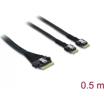 DELOCK PCIe 4.0 slim SAS SFF-8654 na 2× SFF-8644 (4i) kábel 0,5 m