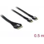 DELOCK PCIe 4.0 slim SAS SFF-8654 na 2× SFF-8644 (4i) kábel 0,5 m