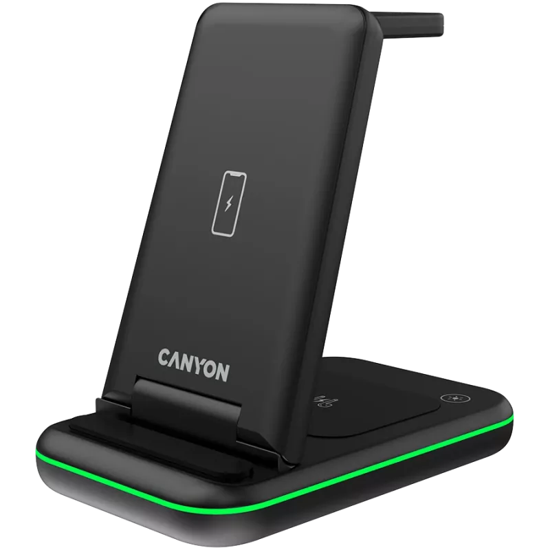 CANYON bezdrôtová nabíjačka WS-304 15W 3in1 čierna