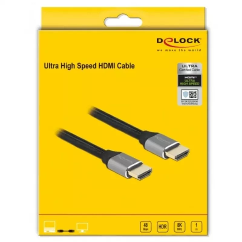 HDMI kábel DeLOCK Ultra High Speed 48 Gbps 8K 60 Hz sivý 1 m