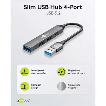 Goobay Slim 4-portový USB hub, USB-A na USB-C™/USB-A, USB 3.2 (74458)