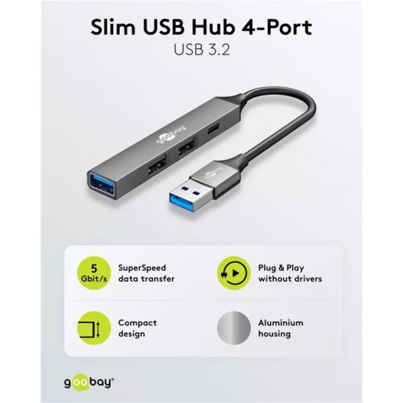 Goobay Slim 4-portový USB hub, USB-A na USB-C™/USB-A, USB 3.2 (74458)