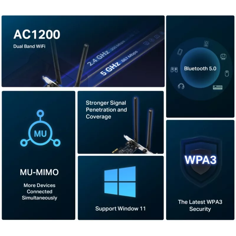 Mercusys AC1200 Wi-Fi Bluetooth PCIe adaptér MA30E dvojpásmový