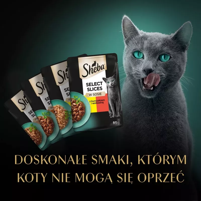 Mokré krmivo pre mačky Sheba Moist, vrecúško 12×85 g (1020 g), kurča a jahňacina, dospelé