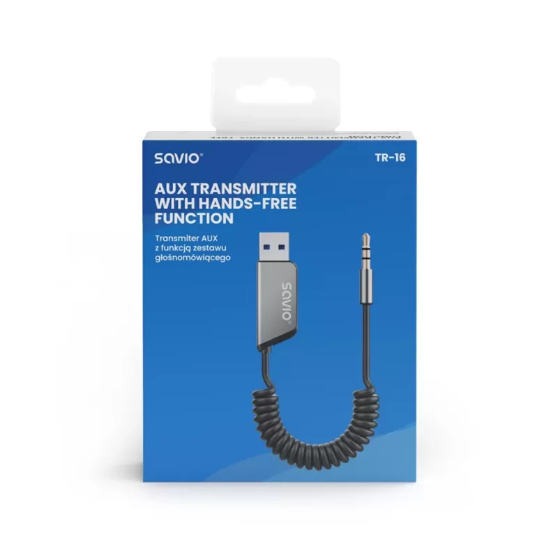 Savio TR-16 vysielač AUX adaptér s funkciou handsfree, Bluetooth 5.3, Google Assistant/Siri