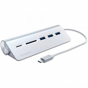 Satechi Type-C hliníkový USB hub a čítačka kariet, strieborná, ST-TCHCRS
