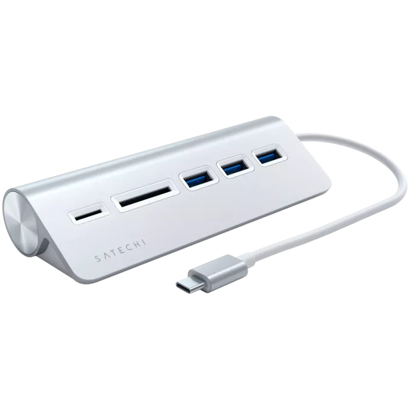 Satechi Type-C hliníkový USB hub a čítačka kariet, strieborný, ST-TCHCRS