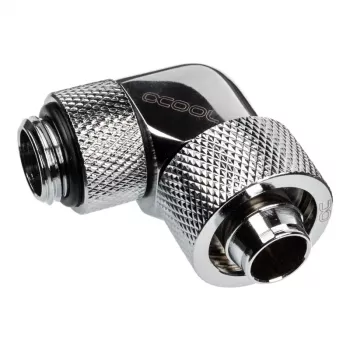 Alphacool Eiszapfen Connector 90 stupňov G1/4 palca AG na 16/10 mm - otočný, chróm-strieborná