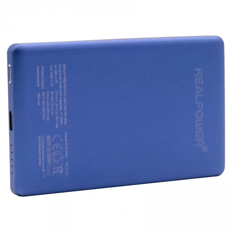 RealPower PB-5000 MAG powerbanka 5000 mAh, bezdrôtové nabíjanie kompatibilné s MagSafe, USB-C, 20 W, ultratenká, modrá