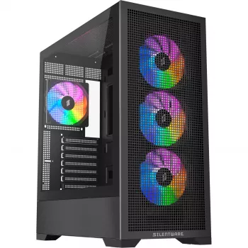 PC skriňa Silentware Core 100 A-RGB čierna — model CORE100Schwarz, A-RGB osvetlenie, formát Mid-Tower