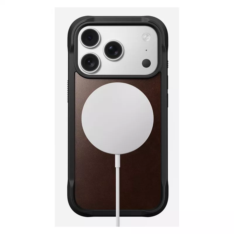 Puzdro na telefón Nomad Rugged Leather Case pre iPhone 17 Pro, 6,3 palcov (16 cm), hnedé, koža/TPU/hliník