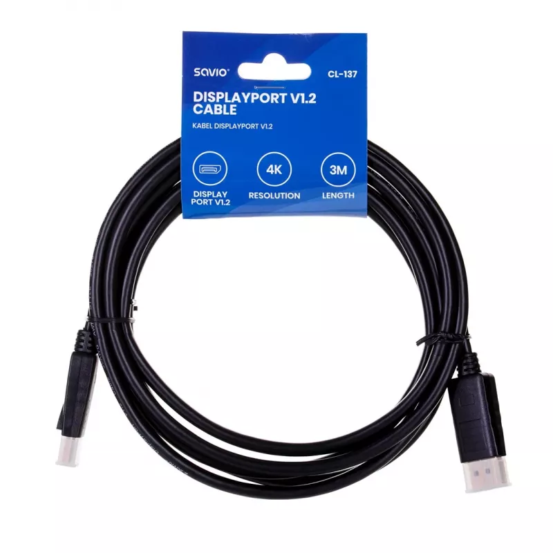 Savio CL-137 DisplayPort kábel 3 m čierny